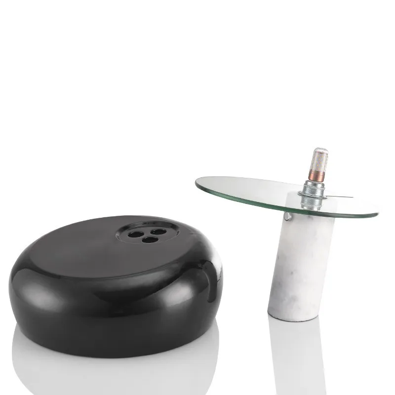 Итальянская Настольная лампа с мраморной подставкой Грибная белая черная шляпа