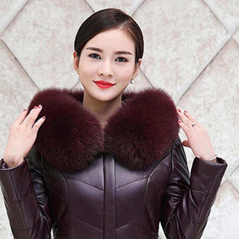 Высокое качество 2018 новый зимний Для женщин кожа пуховик длинные тонкий мех лисы