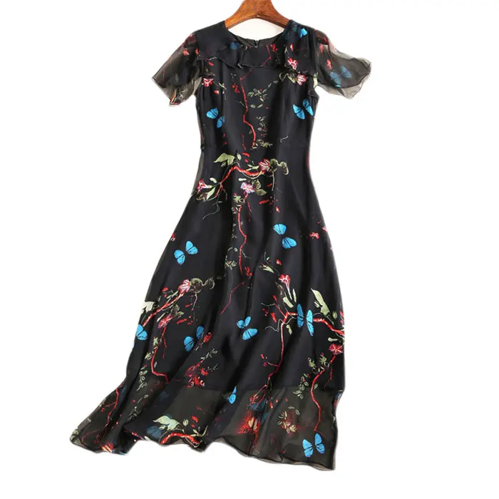 Элегантный Винтаж с принтом бабочки Плиссированное летнее платье для женщин