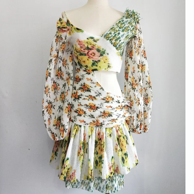 Женское мини-платье высокого качества с длинным рукавом и открытыми плечами в