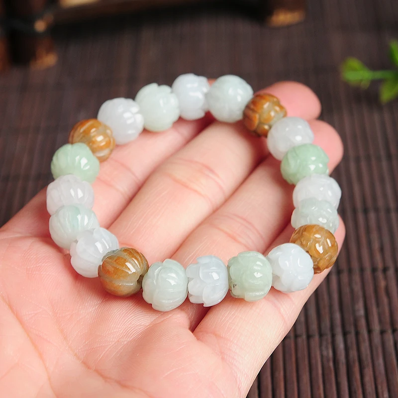 

Natural lotus bead bracelet fashion A grade colorful jadeite adjustable bracelet