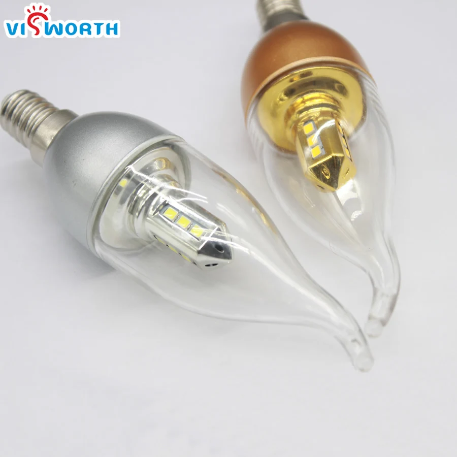 VisWorht E14 Светодиодная свеча 5 Вт 7 9 360 градусов лампа ac 110 В 220 в 240 SMD2835 12 шт. задний