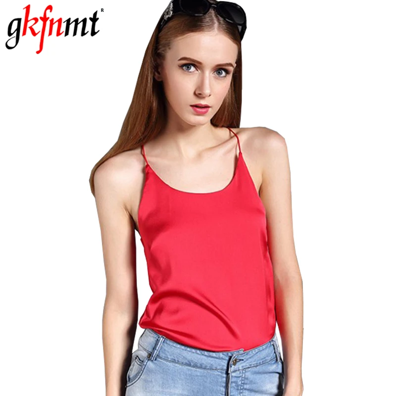 Gkfnmt 2018 Шелковый топ с лямкой на шее для женщин Летний стиль сексуальная майка без