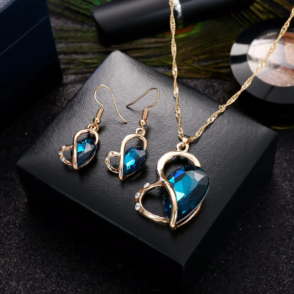 FAMSHIN 2018 Модный женский комплект ювелирных изделий ожерелье серьги сердце любовь