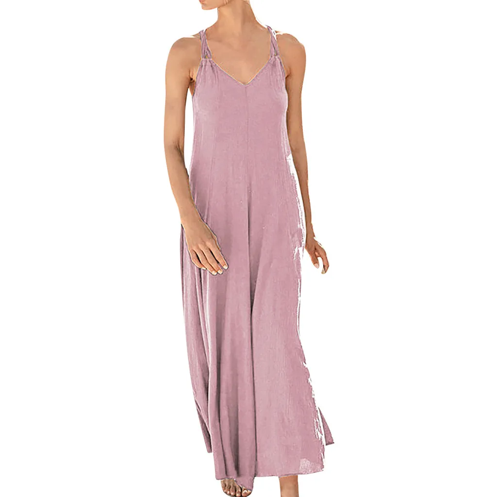 Женское летнее модное однотонное платье без рукавов с v образным вырезом длинное