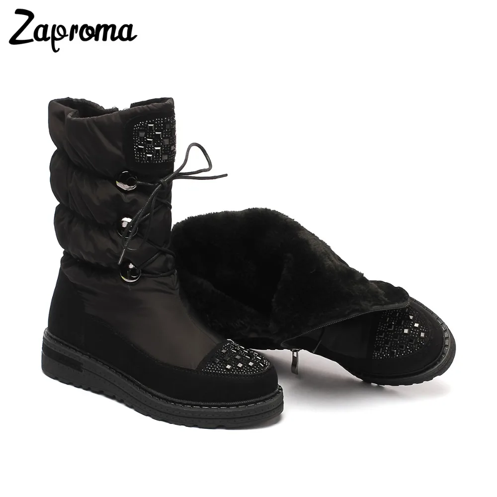Zaproma Новинка дутики женские сапоги зима пуховой и натуральная кожа женская обувь