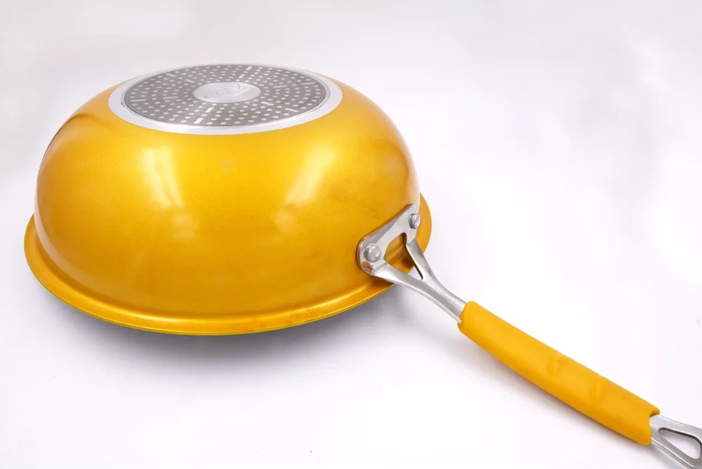 Wok из нержавеющей стали Master Star Luxury Yellow Woks 304 с крышкой и антипригарным покрытием