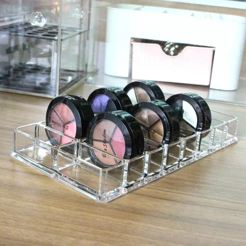 Acrylic Clear Makeup Organizer 16 Slots Lipstick Holder Powder Storage Box Dress Table Eye shadow Blush Shelf | Дом и сад