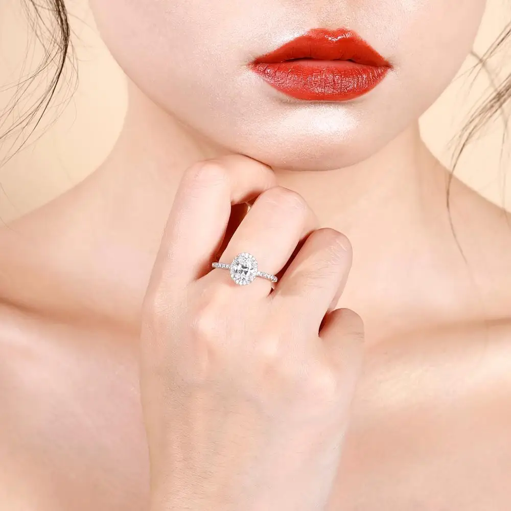 GEM'S балетные 925 пробы серебро 1.57Ct овальные бриллиантовые имитирующие люкс Sienna Halo обручальные кольца для женщин Свадебные ювелирные изделия