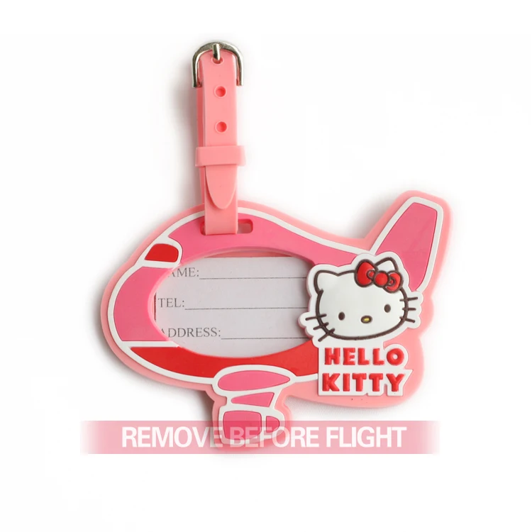 Женщины hello kitty самолет дорожные багажные бирки 3D личности милый специальный мультфильм самолет ярлык дамской сумки розовый/синий/черный