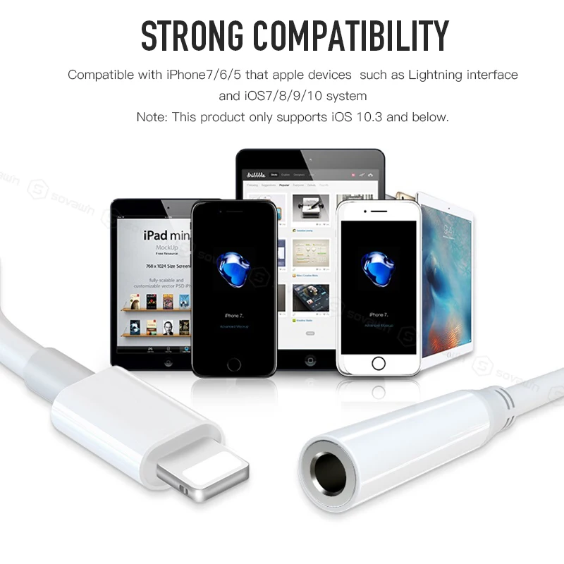 Sovawin для iPhone 7 адаптер наушников Lightning штекер 3 5 мм аудио гнездовой разъём Джек