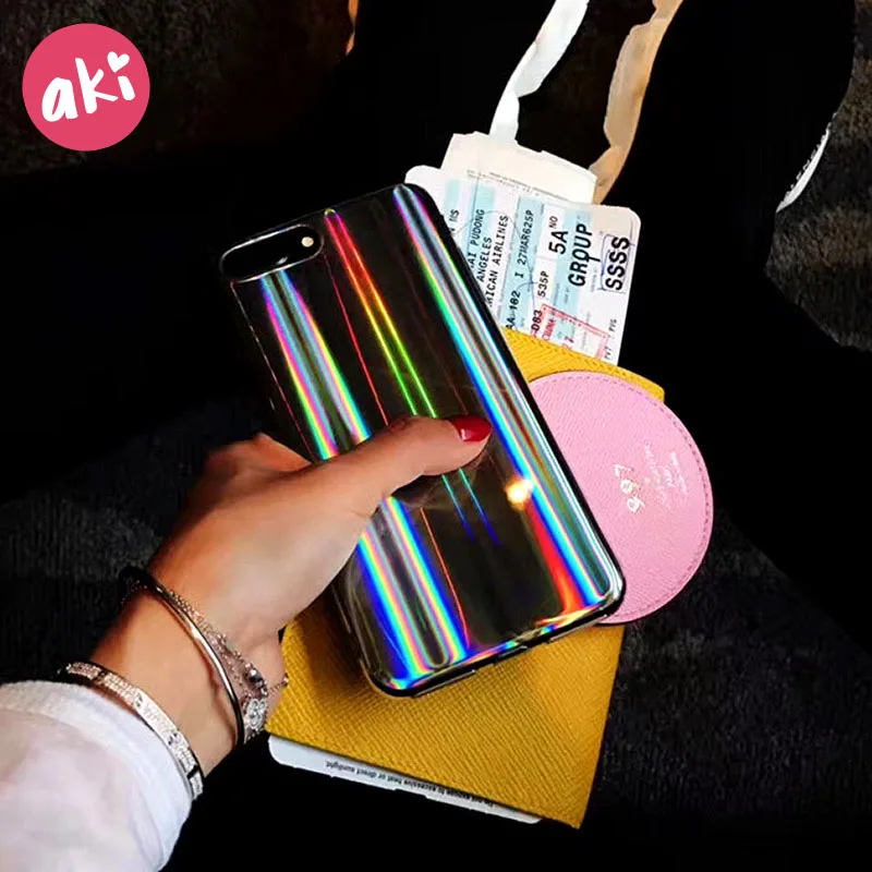 AKI Radian Phone Case for iPhone 8 7 6 6S Plus Cases Laser Shining Mirror Reflect Light Ray Soft Cover |