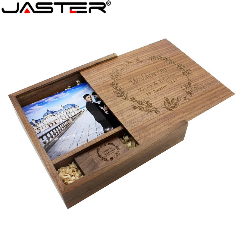 JASTER(бесплатный логотип) фотография орех фотоальбом usb+ коробка usb флэш-накопитель U диск Флешка 8 ГБ 16 ГБ 32 ГБ 64 Гб свадебный подарок
