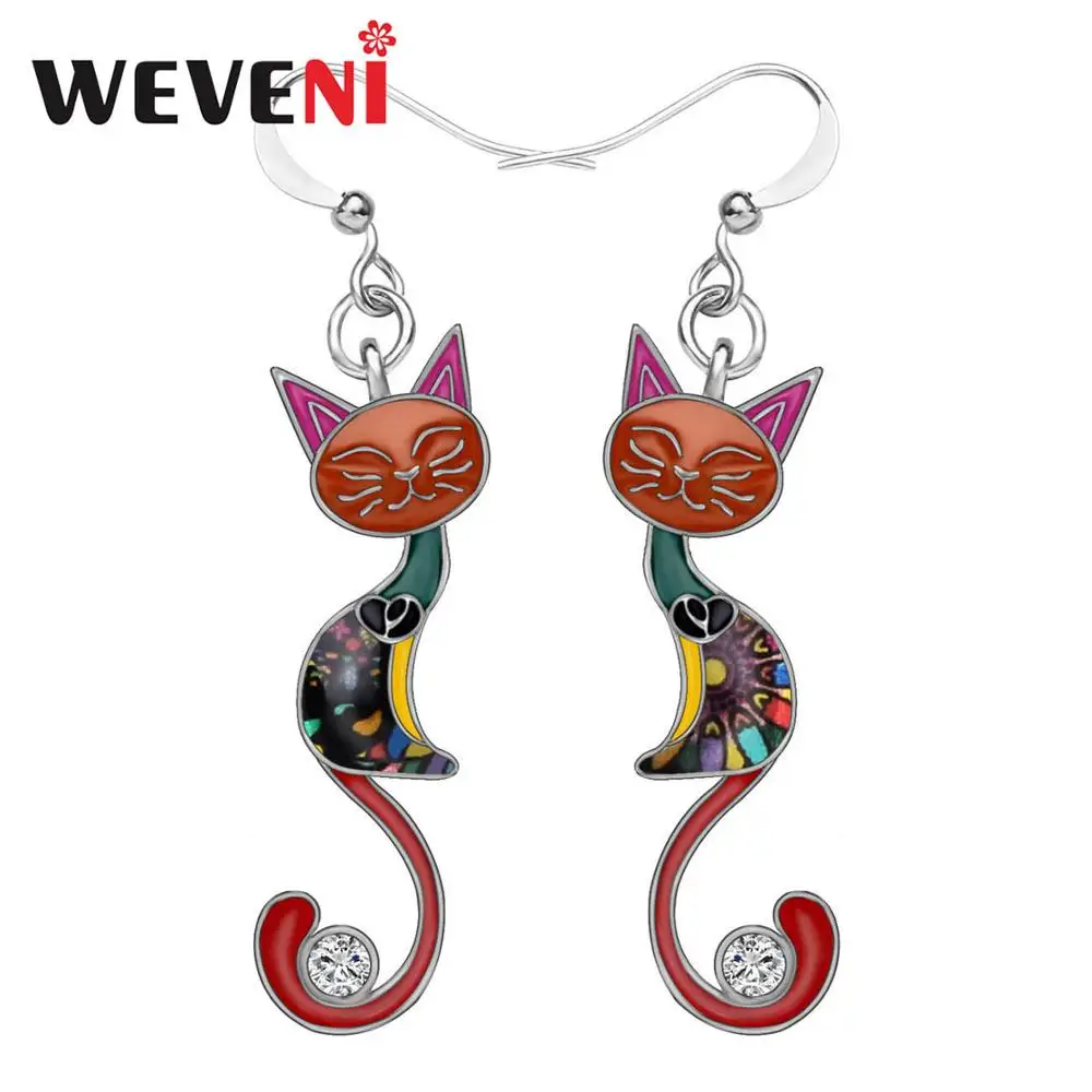 WEVENI, эмалированные стразы из сплава, закрытые глаза, кошка, хипстерские серьги-подвески в форме капли, модные украшения в виде животных для домашних животных, подарок на день рождения для женщин и девочек