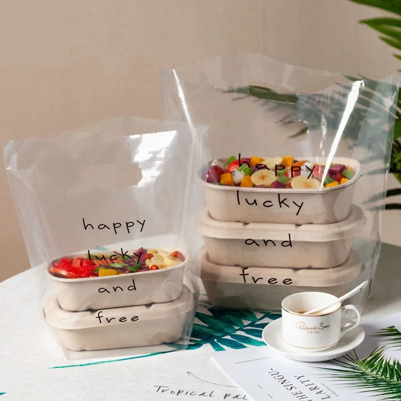 50 шт. белые прозрачные пластиковые пакеты happy lucky and free с ручкой сумка для выпечки