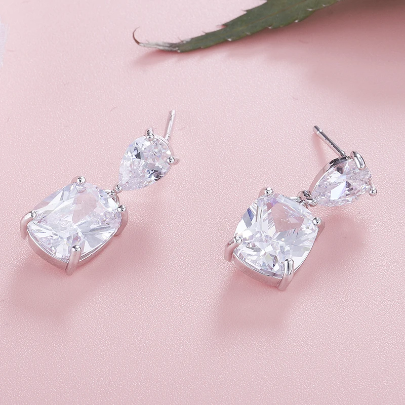 YANMEI 3 Colours CZ Simple Square Stud Earrings For Ladies Crystal Water Drop Shape Earring Wedding Fashion Gifts YME7559Y | Украшения и