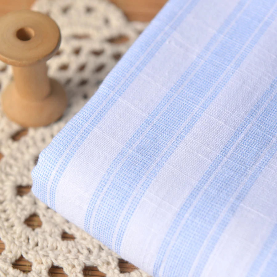 

Thin Cotton and Linen Fabric with Blue Stripe