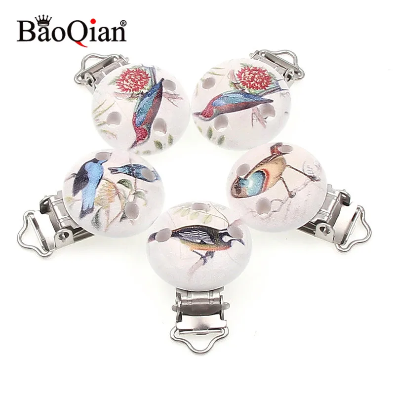5Pcs Wooden Metal Baby Pacifier Clips For Holders Round Clasps Suspender Children Garment Accessories 29x45mm Дом и сад