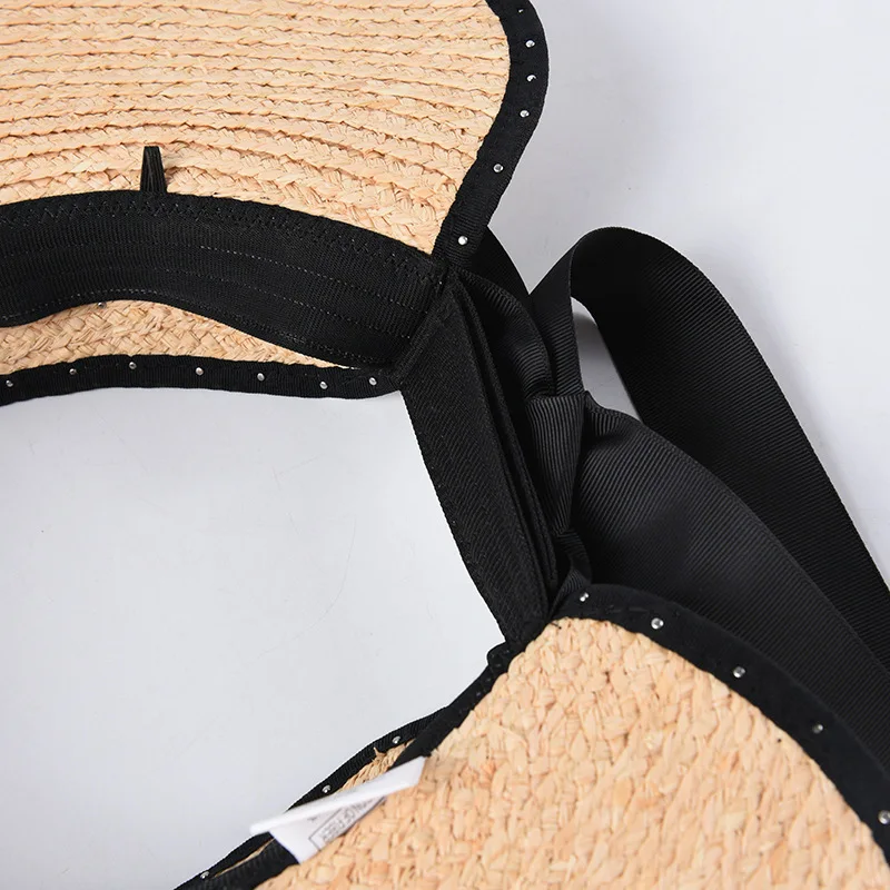 

USPOP summer hats for women wide brim raffia straw hats fashion handmade pearl sun hats adjustable bow beach hat no top