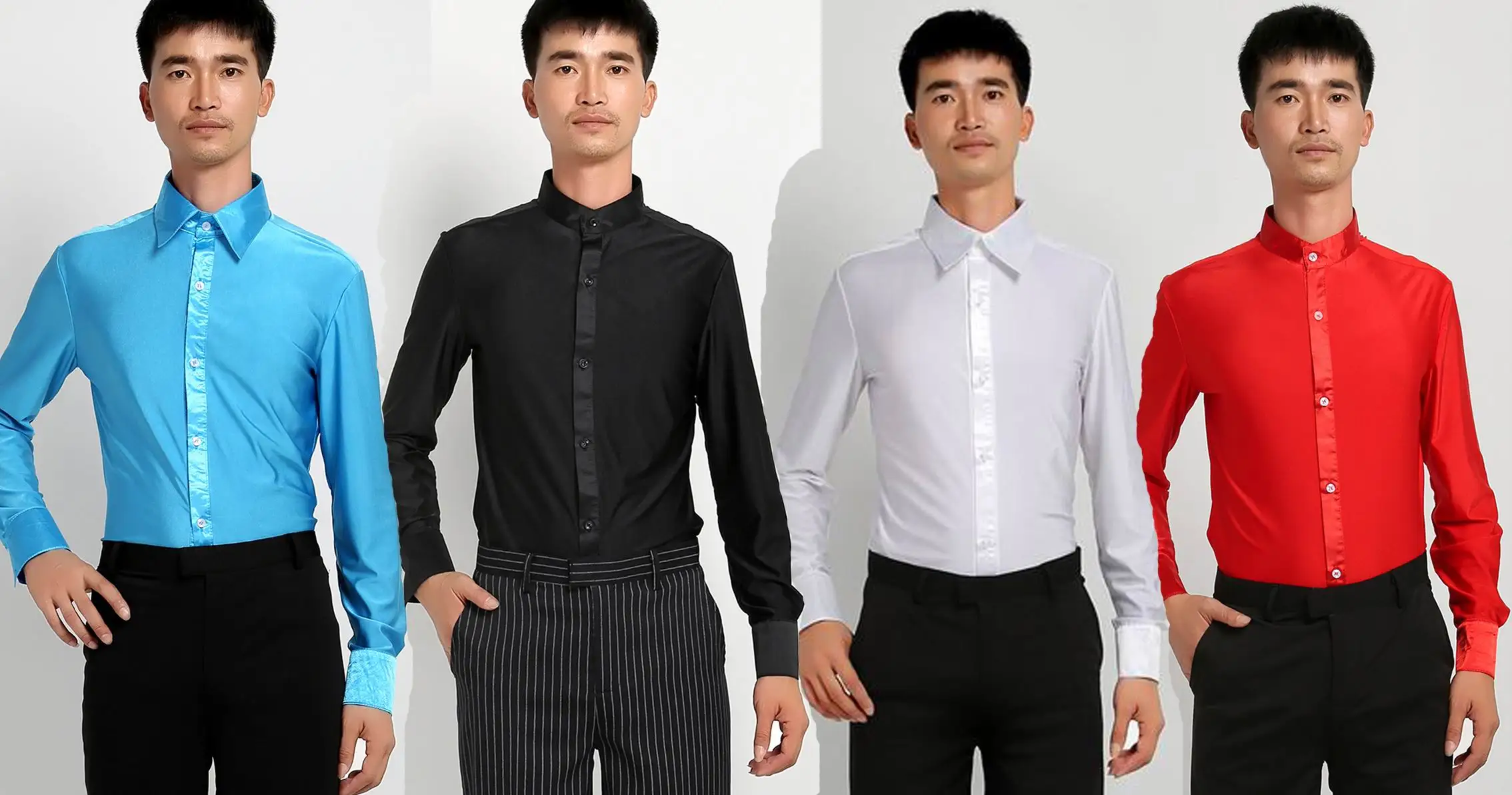 Мужская эластичная рубашка для латиноамериканских танцев красная белая черная