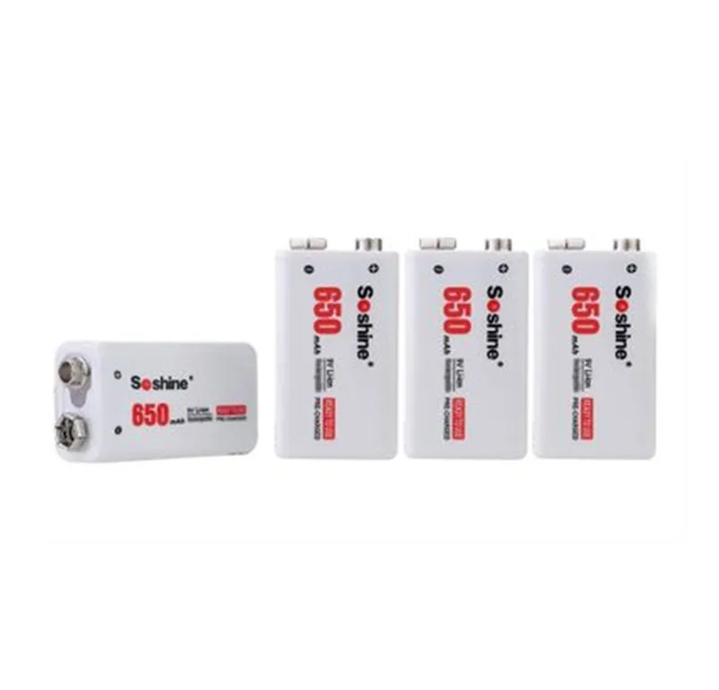 Soshine 1/2/4pcs 650mAh 9V 6F22 Li-ion Lithium Rechargeable Battery for Electronic Smoke Guitar | Электроника