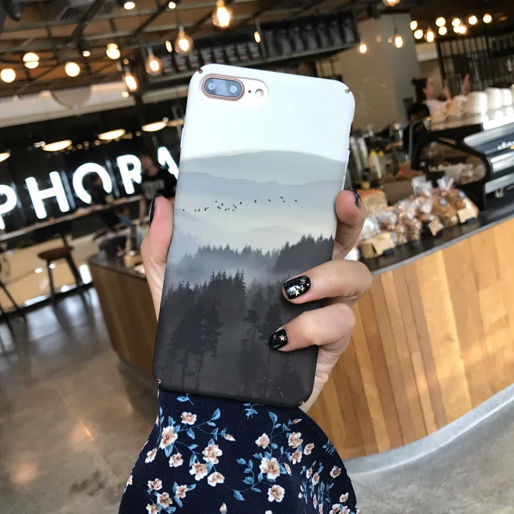 Винтажный чехол для телефона с принтом гор леса облаков iPhone 6 Puls 6s 7 8 Plus X жесткая