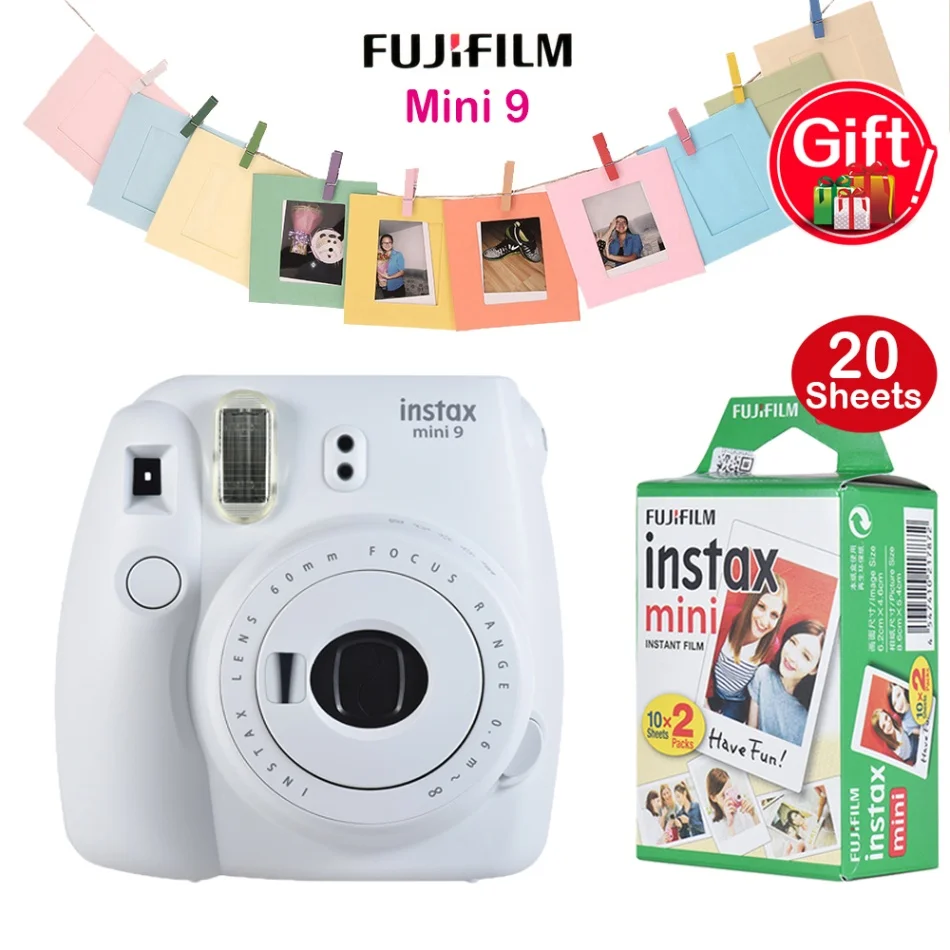 White Fujifilm Instax Mini 9 камера мгновенная камера пленочная камера+ 20 листов мини 8 мгновенная белая пленка+ " Фото Картина Настенная рамка - Цвет: White
