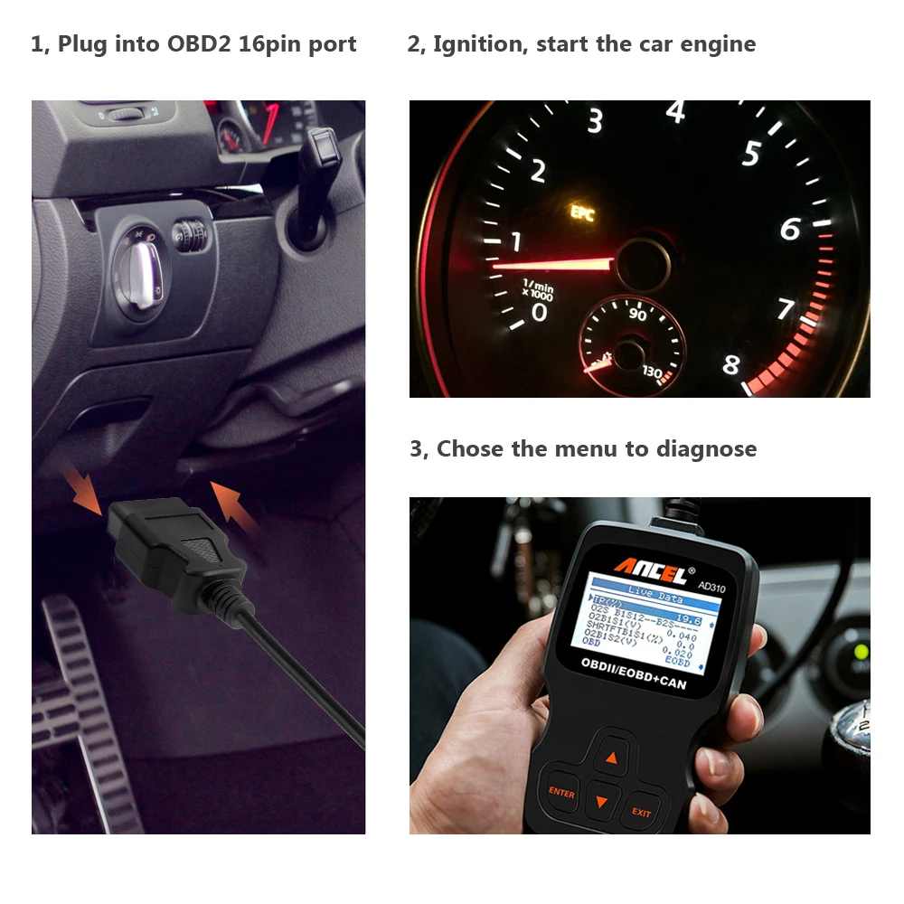 Ансель AD310 OBD2 автомобильной сканер OBD автомобиля инструмент диагностики в русский код читателя ODB2 сканер OBDII OBD 2 ODB PK ELM327 v1.5