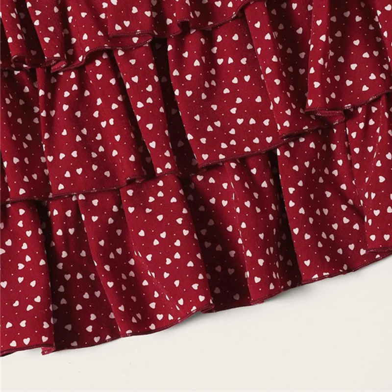 SHEIN бордовая многослойная юбка выше колена с принтом в виде сердца, женская летняя элегантная повседневная однотонная Бархатная мини-юбка со средней талией