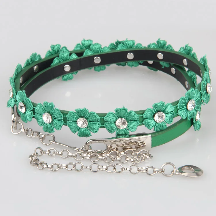 Женский тонкий ремень с цветами и стразами многоцветная Мода универсальный для