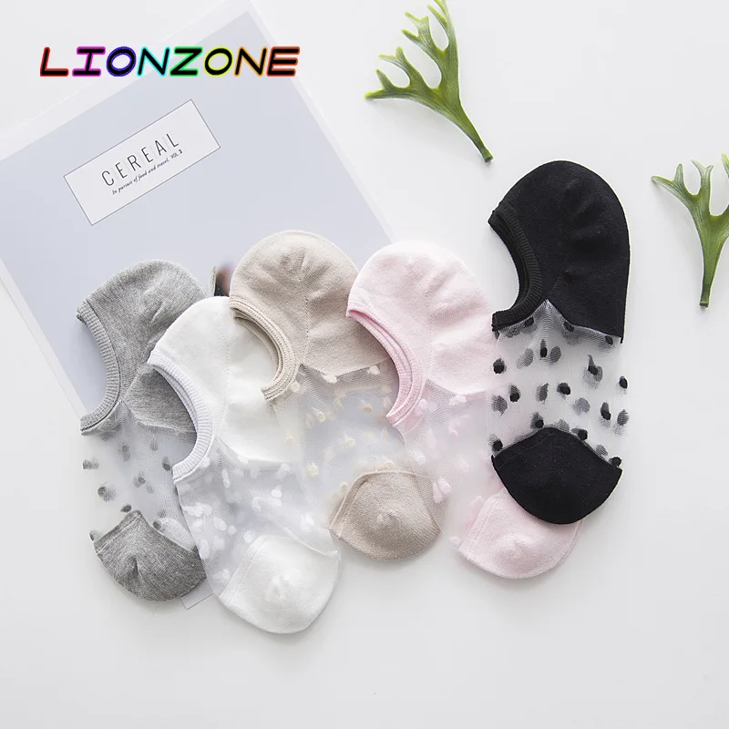 LIONZONE Dot женские шелковые носки дышащие Kawaii корейская мода тапочки повседневные