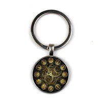 steam punk clock photo glass key chain punk keychain mens womens fashion bag car key chain ring holder charms