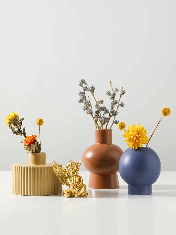 Нордическая Morandi керамическая ваза декорация Гостиная Искусство Цветок композиция сушеный цветок Креативный орнамент плагин ветер небольшая ваза