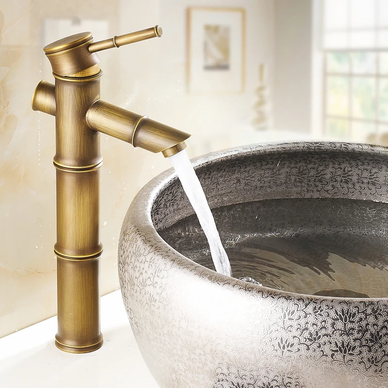 

whole European antique copper faucet Retro bamboo single hole faucet Lavatory Faucet Cold and hot tap