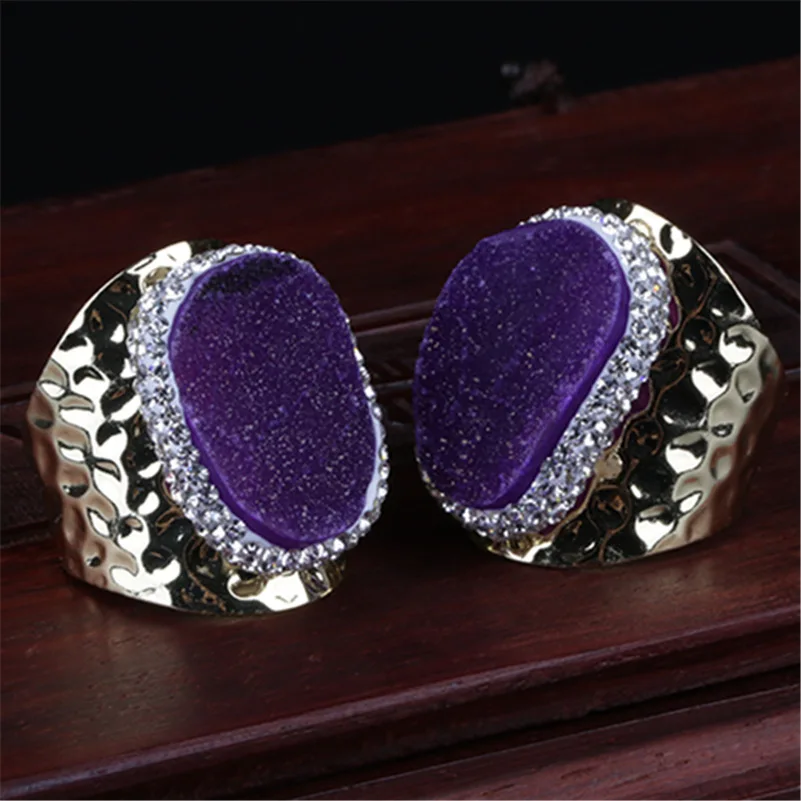 Фиолетовое фиолетовое грубое Druzy drusy хрустальные стразы очаровательное Золотое