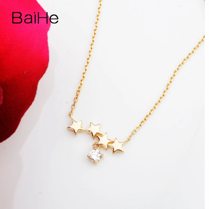 Свадебное ожерелье с натуральным бриллиантом BAIHE однотонное из 18-каратного