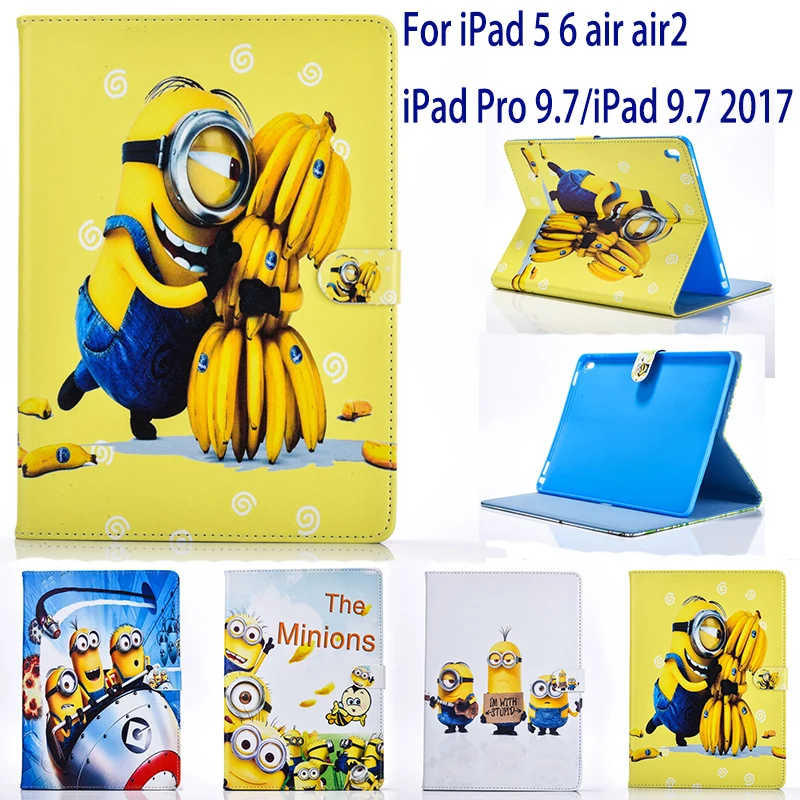Планшет чехол для apple ipad 5 6 air air2 ipad pro 9,7 ipad 9,7 чехол с миньонами Стенд PU кожаный чехол Подарок