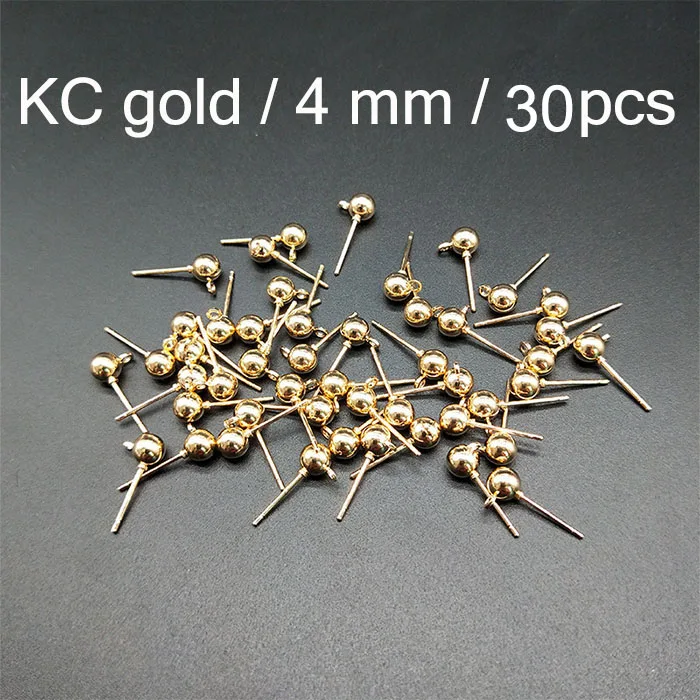 kc gold 4mm 30pcs DIY ювелирные аксессуары ‒ серёжки 30 шт Металлические серьги-гвоздики мяч иглы и 100 шт. пусеты для серёжек 100 шт. Открытый круг кольца для прыжков - Цвет: kc gold 4mm 30pcs