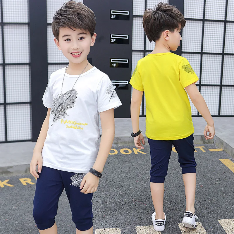 Костюм для мальчиков Новинка Лето 2019 Одежда детская футболка из чистого хлопка с