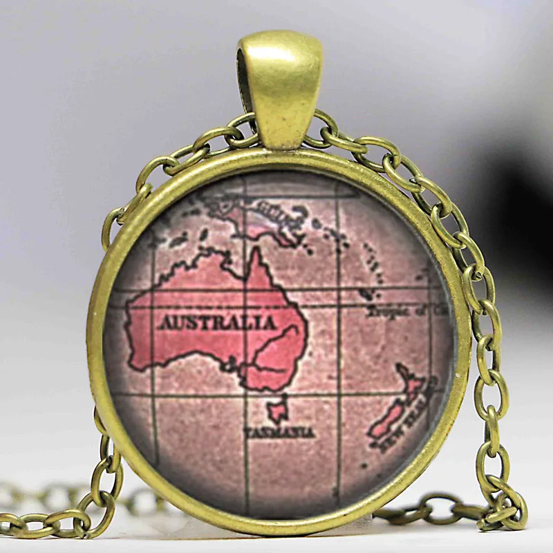 Австралию и Новую Зеландию Винтаж карта Цепочки ожерелья ювелирные изделия с