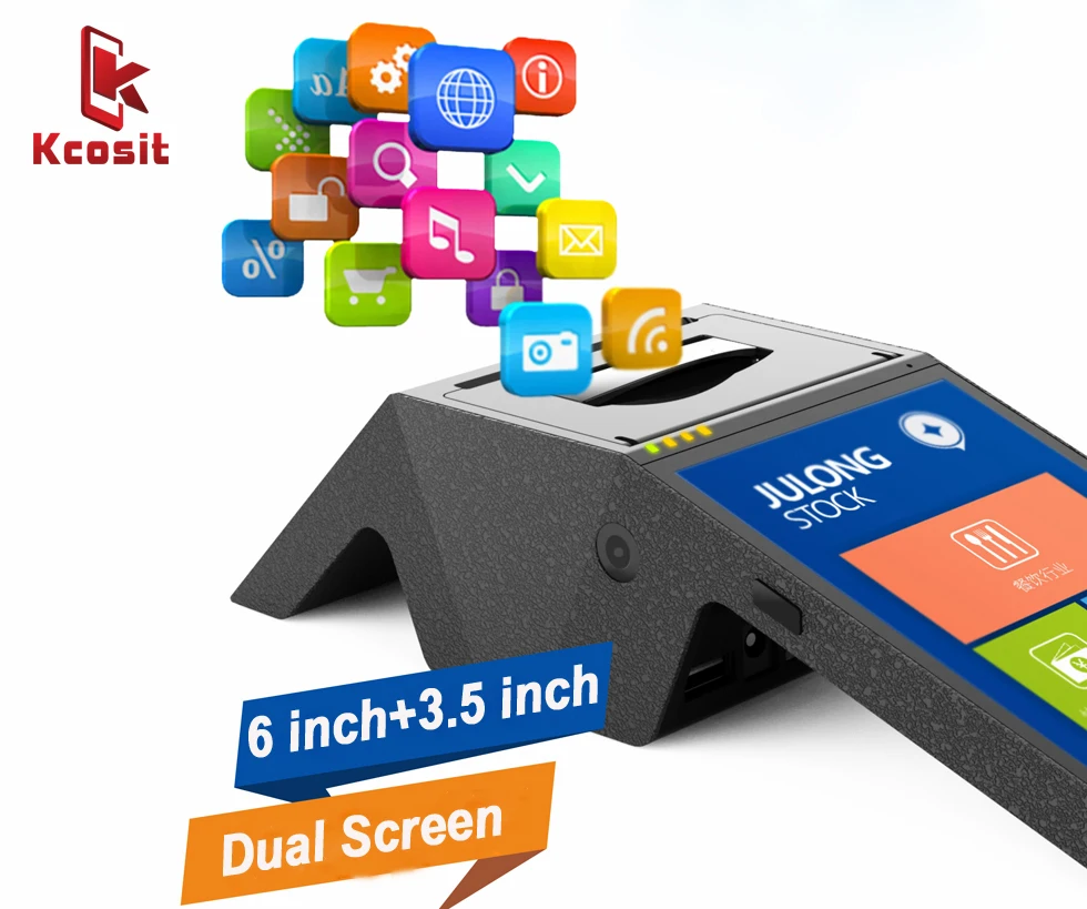 China Kcosit H608 Dual Screen POS Receipt Thermal Printer All in one Handheld 58mm Scanner Android RJ45 RJ11 USB Bluetooth wifi |