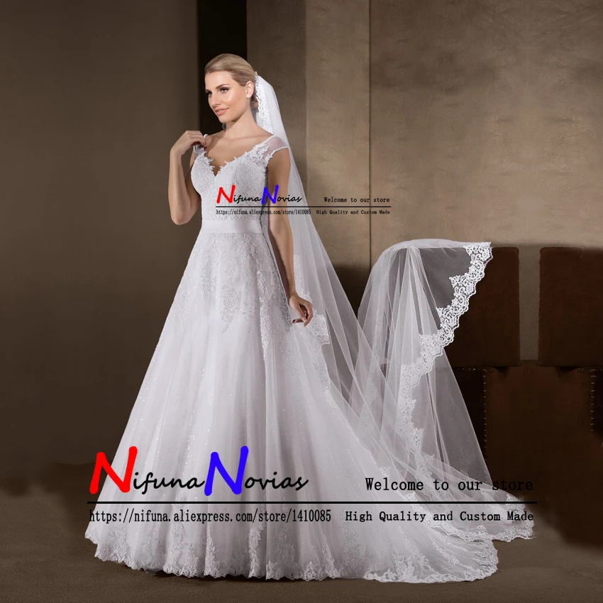 Vestido de Casamento 2019 Кепки рукавами трапециевидной формы свадебное платье на задней