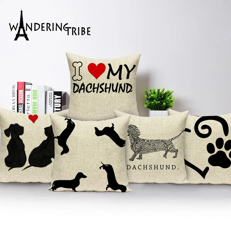 

Dachshund Black Cushion Cover Simple Home Office Sofa Decoration Dog Pillows Decor Home Valentine'S Love Pillow Cases