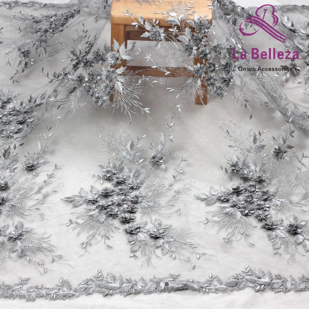 La Belleza дизайн кружева, слоновая кость 3D Цветы кружевная ткань, бежевые 3D Цветы Кружевная Ткань вечернее платье кружевная ткань 1 ярд