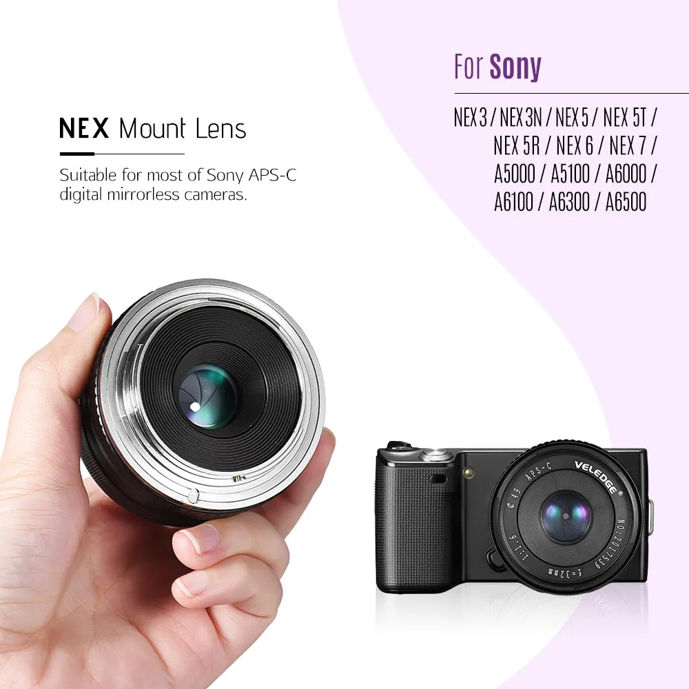 Andoer 32 мм F/1 6 ручная Фокусирующая линза с большой диафрагмой для Sony NEX 3 3N 5 5T 5R 7 A5000