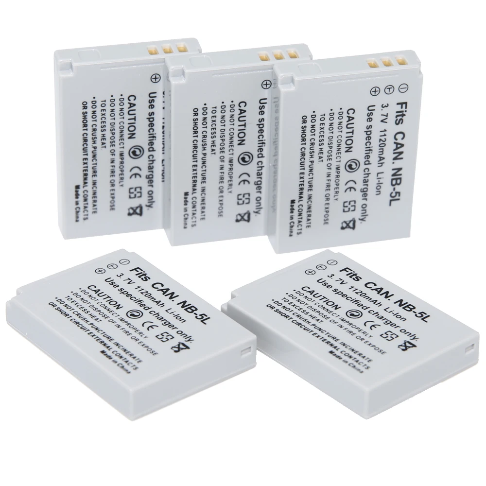 

Hot 5pc/lot 3.7v 1120mAh Batteries NB-5L NB 5L NB5L Camera Battery For Canon S110 SX200 SX210 SX220 SX230 IXUS 860 990 SD950 970