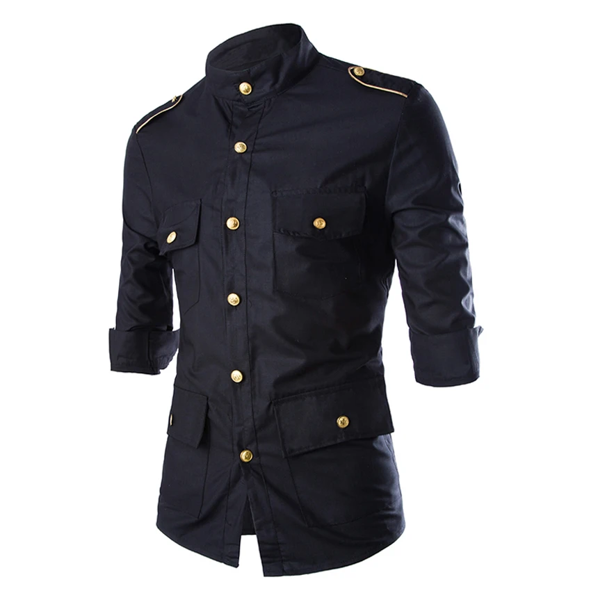 2020 модная черная Повседневная однотонная мужская рубашка с рукавом три четверти