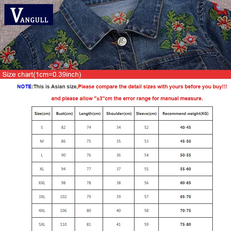 Vangull 5XL джинсовая куртка с цветочной вышивкой весенне осенняя Новинка женское