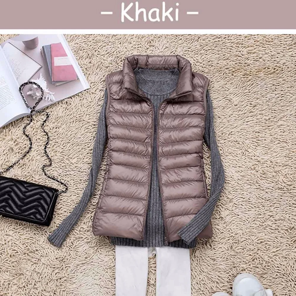 Женский ультра светильник на белом утином пуху брендовый осенне зимний жилет без