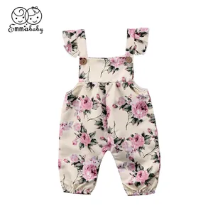 Комбинезон для новорожденных девочек 0-24 мес., милый комбинезон с цветочным рисунком, на бретельках, без рукавов, с оборками